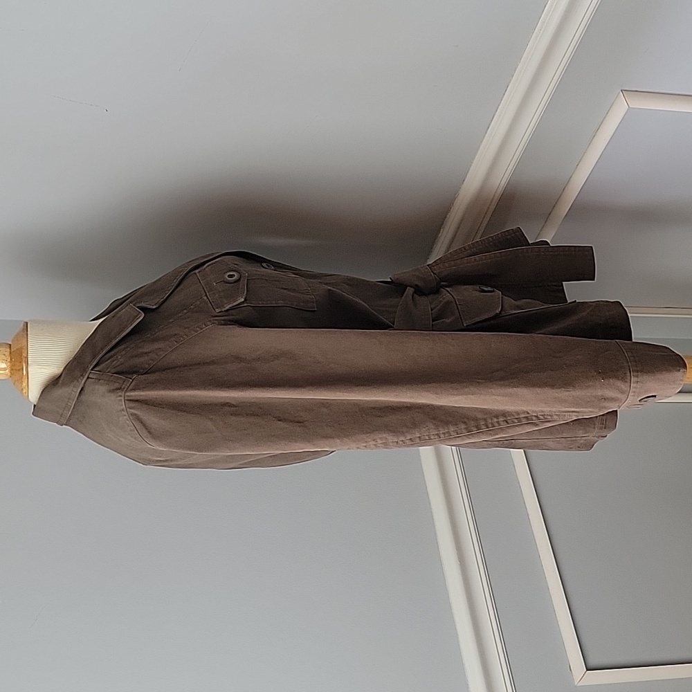 TALBOTS Brown Brushed Cotton Belted‎ Field Military Stretch Button Casual Jacket - Picture 4 of 6
